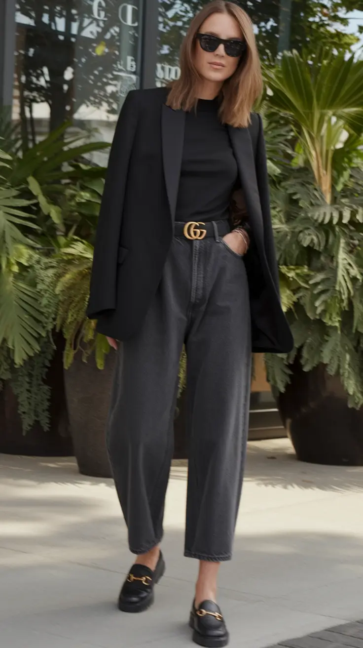Office-ready fall outfits ideas for work in 2025 Monochrome Power in Denim and Blazer