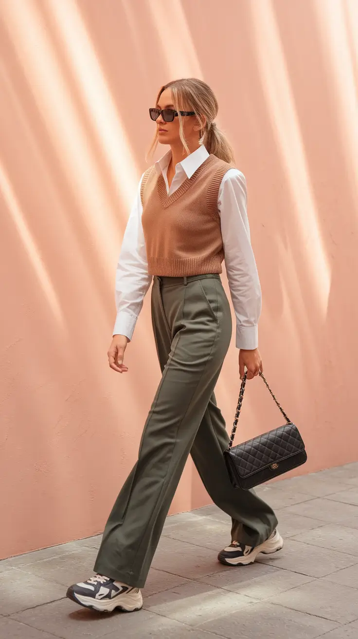 outfits Ideas for Early Fall 2025 – Sweater-Vest School-Run Chic