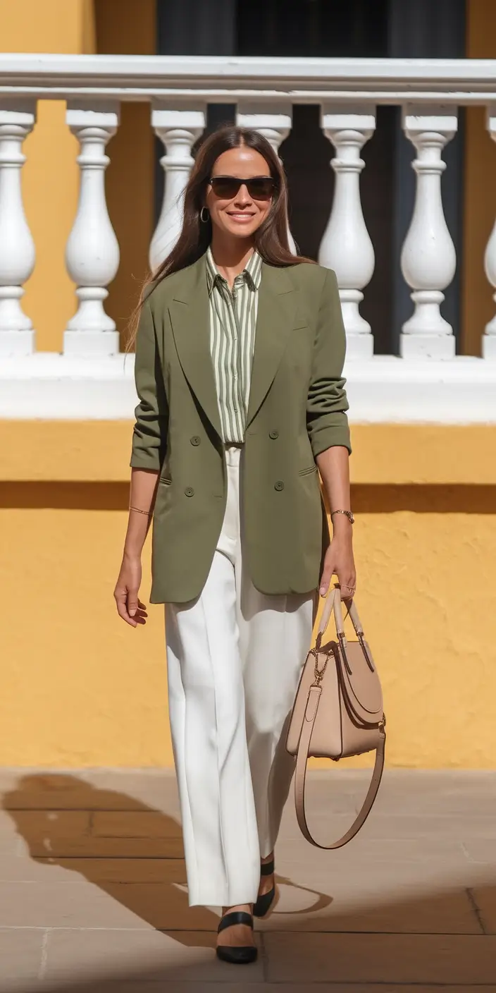 outfits Ideas for Early Fall 2025 – Olive-Blazer Boardroom Calm