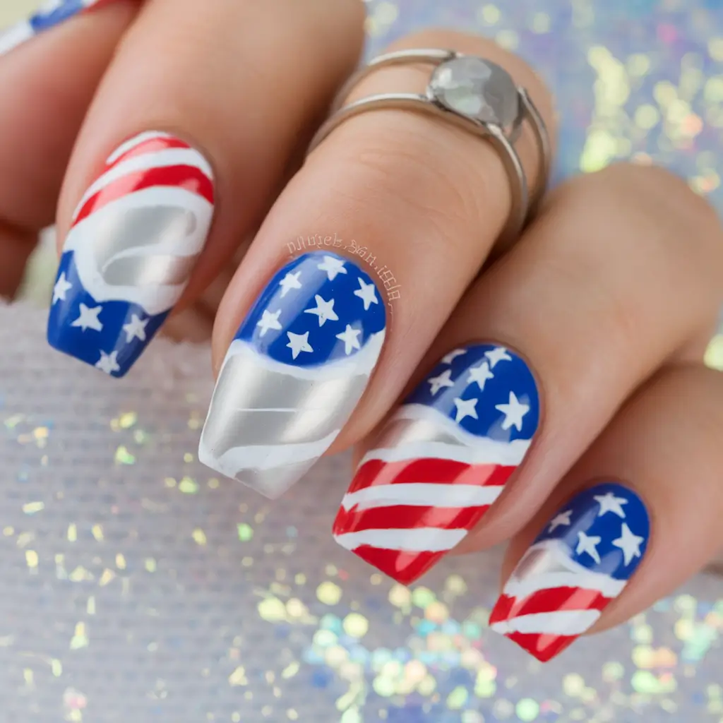Simple & Cute 4th of July Nails 2025 Stars & Stripes in Motion