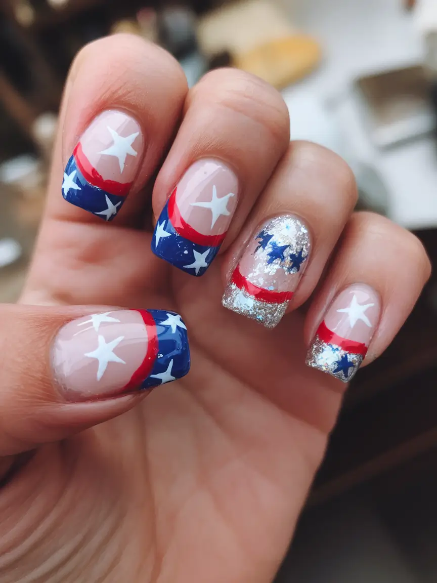 Simple & Cute 4th of July Nails 2025 French Tip Sparkle Parade