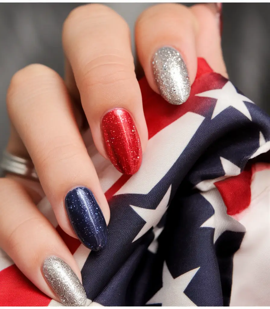 Simple & Cute 4th of July Nails 2025 Classic Glitter Glam