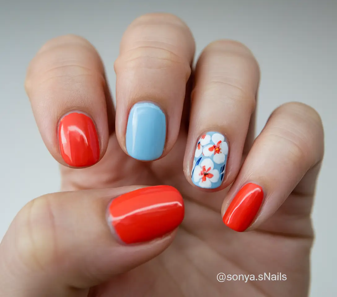 Simple & Cute 4th of July Nails 2025 Floral Americana Pop