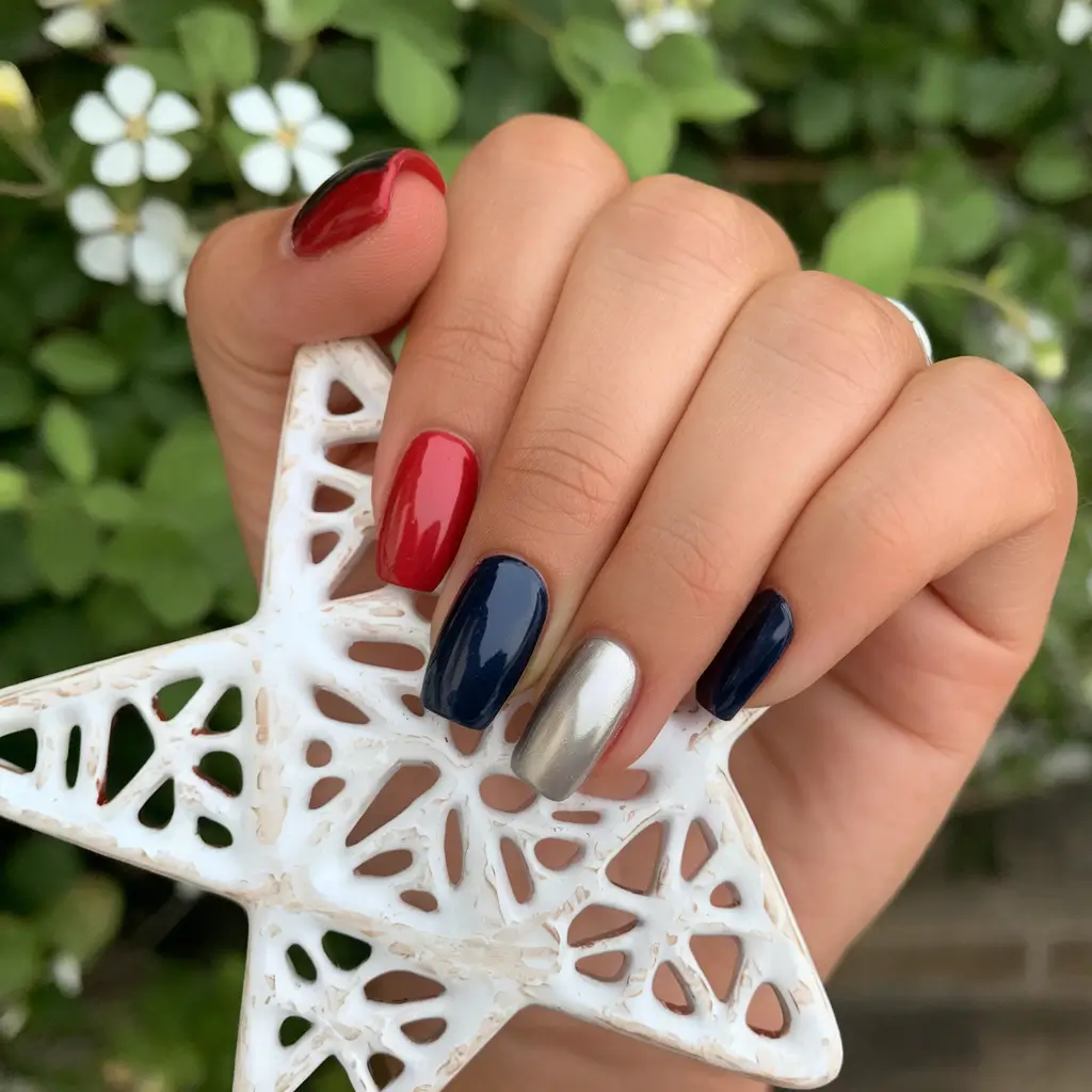 Simple & Cute 4th of July Nails 2025 Modern Metallic Patriot