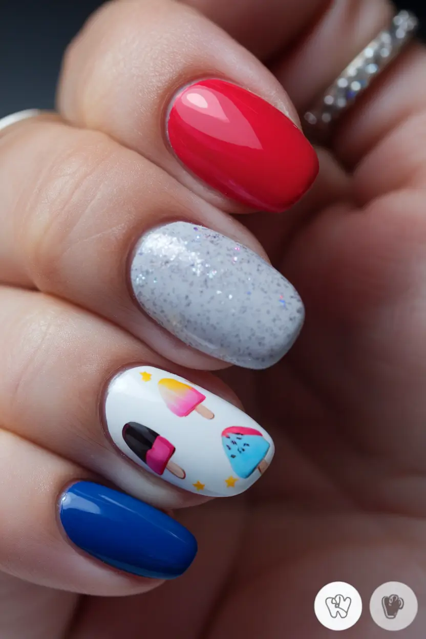 Simple & Cute 4th of July Nails 2025 Ice Cream Dreams & Sparkle Scenes