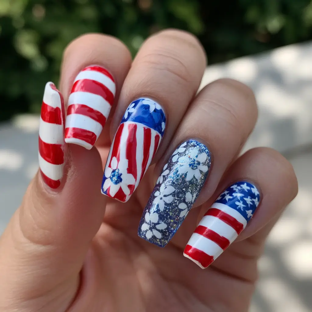 Simple & Cute 4th of July Nails 2025 Floral Fireworks Americana