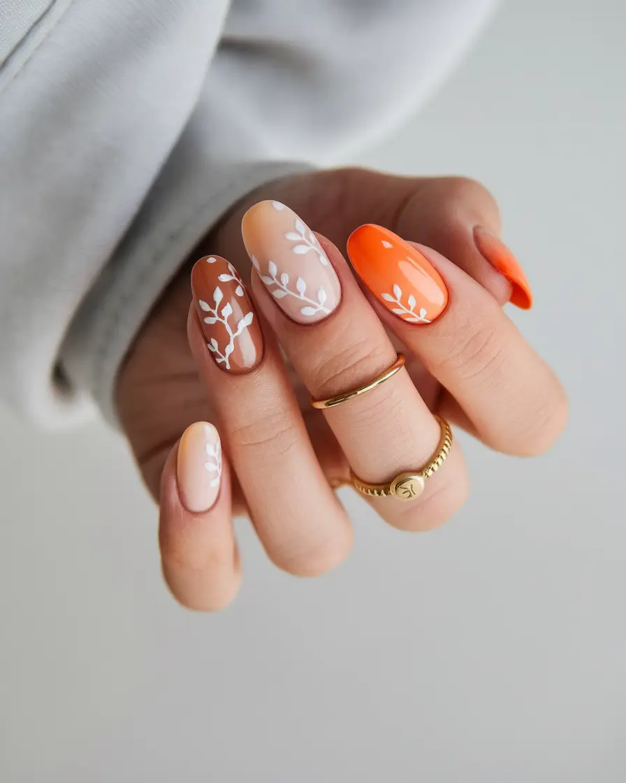 simple summer nails ideas 2025 Botanical Ombre in Warm Neutrals