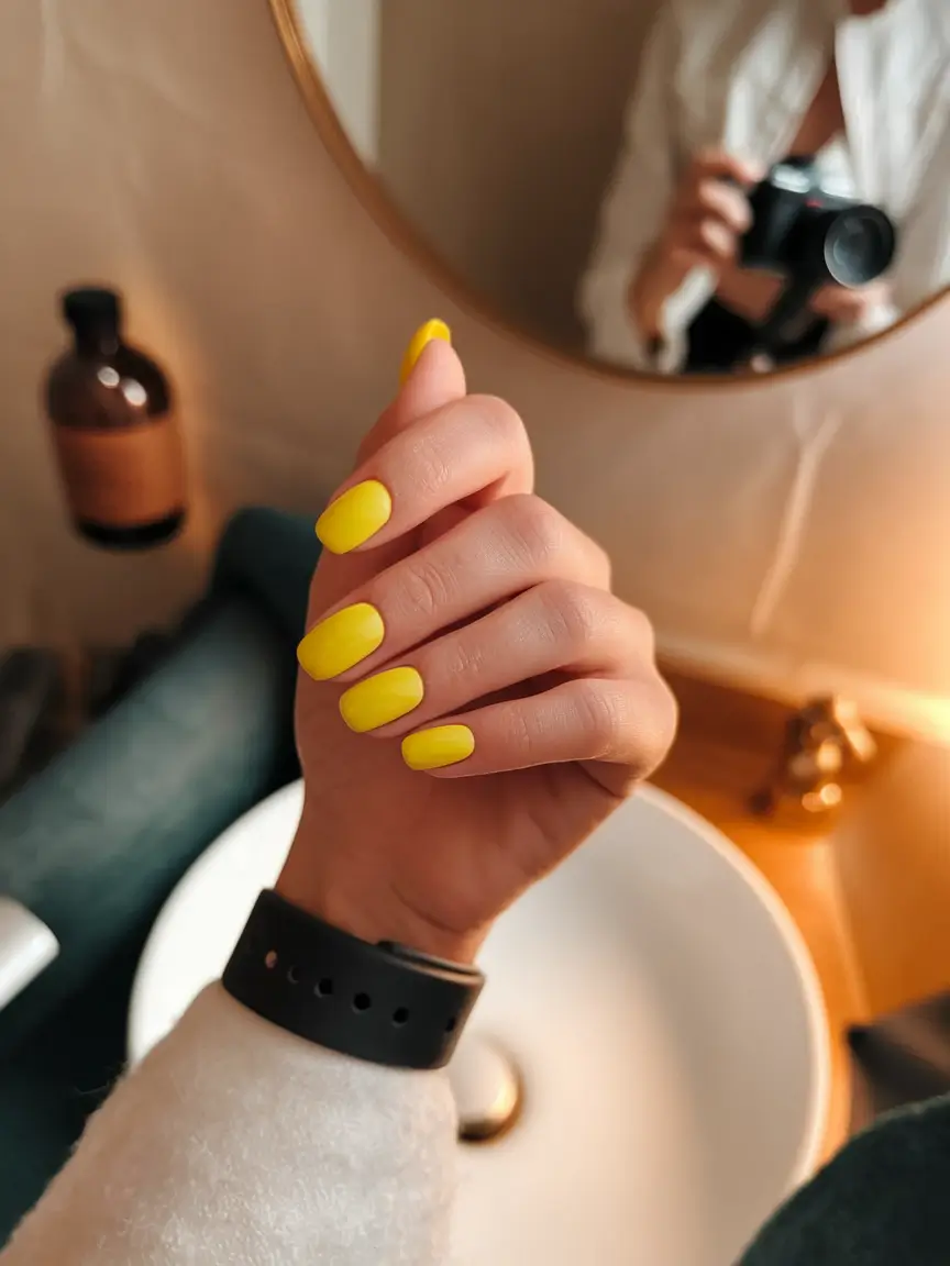 simple summer nails ideas 2025 Matte Lemon Pop for Golden Hour Glow