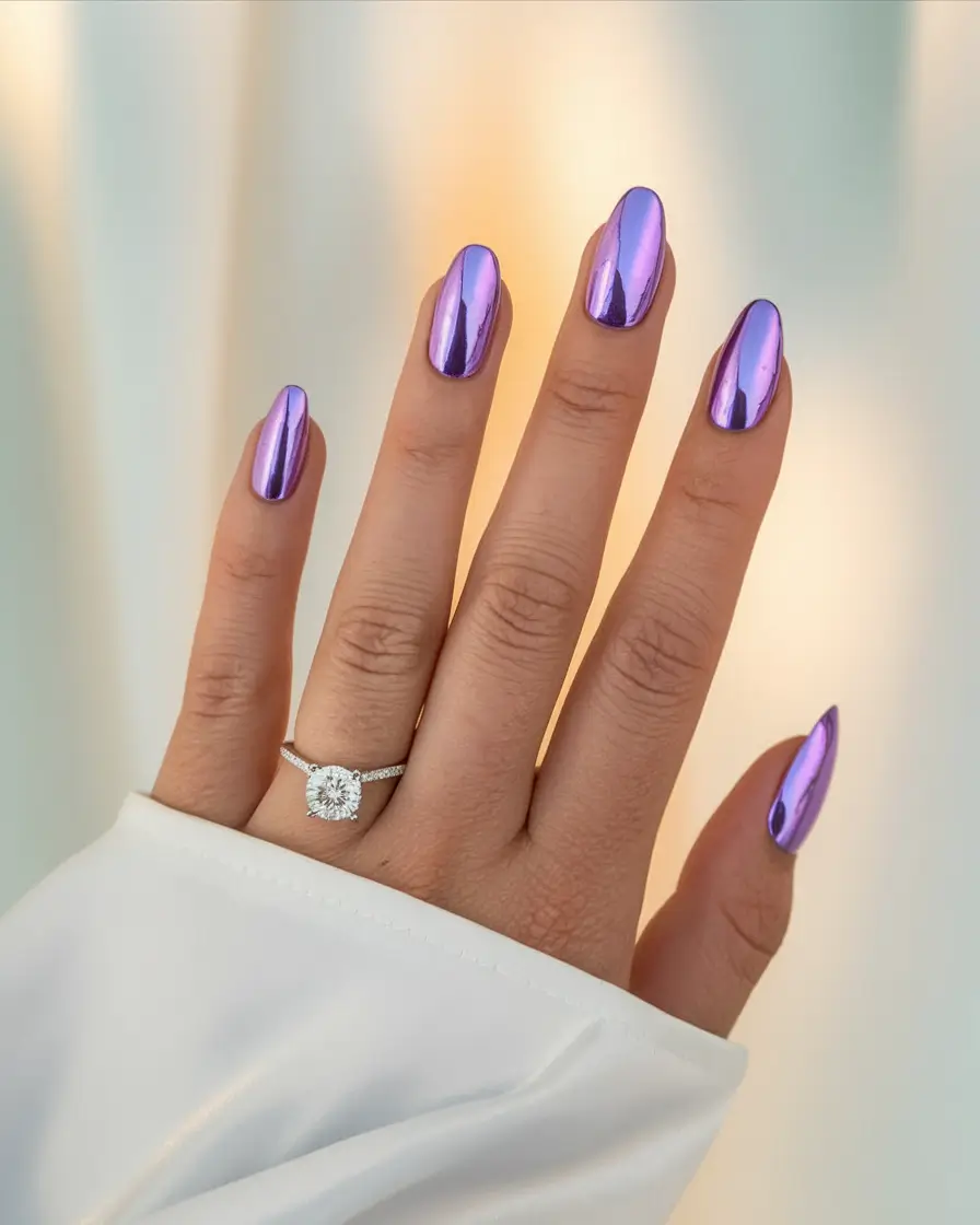 simple summer nails ideas 2025 Mirror Shine Lilac Chrome