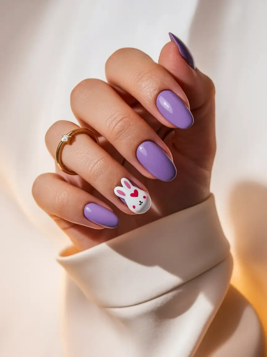 simple summer nails ideas 2025 Lavender Bunny Charm