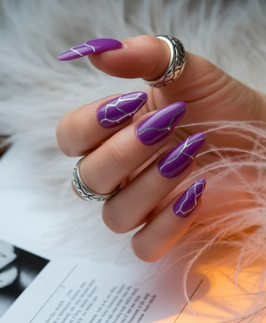 simple summer nails ideas 2025 Cracked Glass Vibes in Lilac
