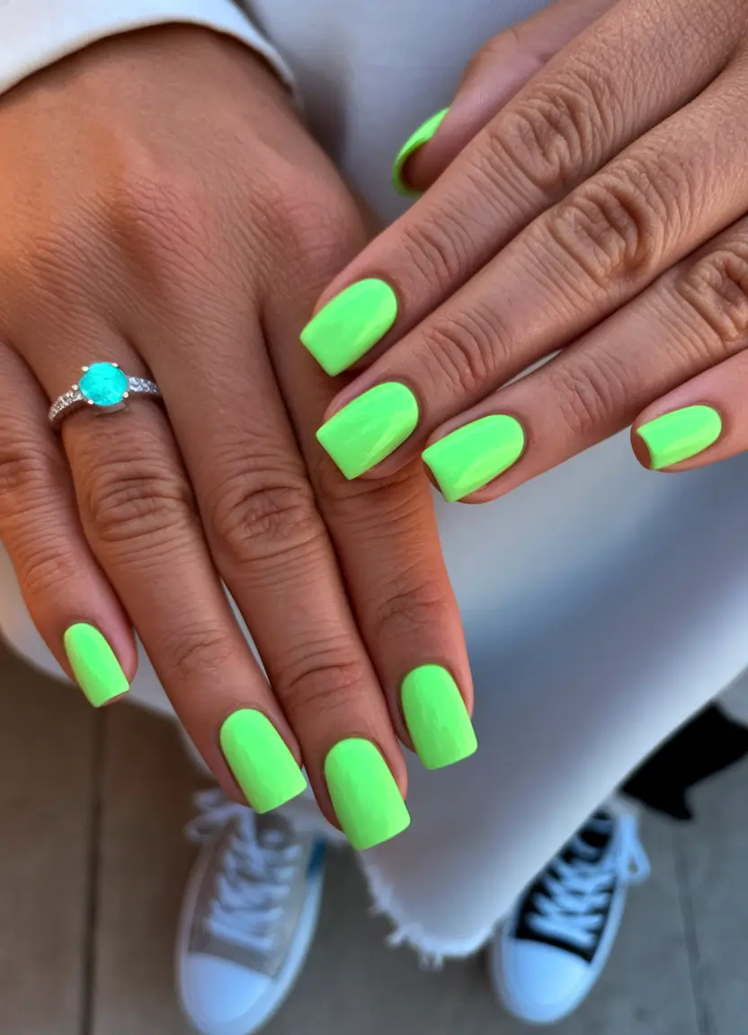 simple summer nails ideas 2025 Electric Lime Glow-Up