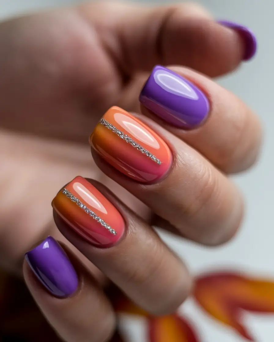simple summer nails ideas 2025 Sunset Fade with Lavender Dreams