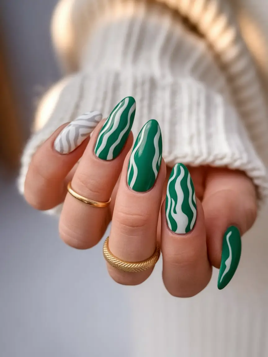 summer green nails ideas 2025 Wavy Jungle Chic