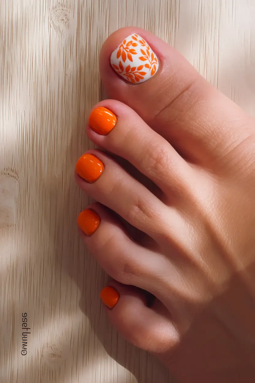 Toe Nail Ideas to Try This August 2025 Citrus Leaf Accent