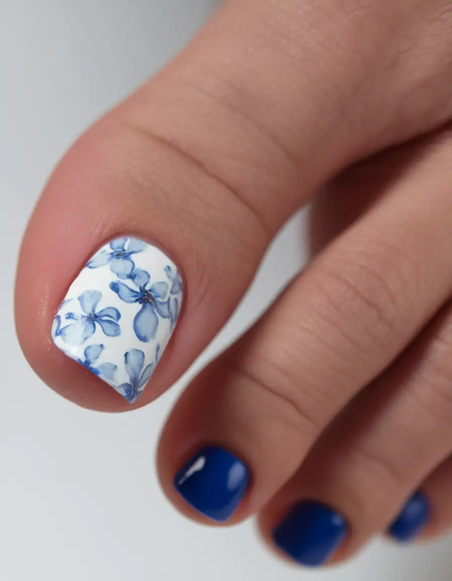 Toes That Shine in July 2025 Classic Blue with Watercolor Florals