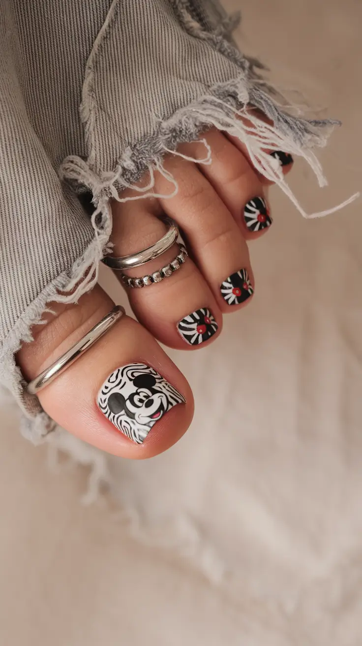 Toes That Shine in July 2025 Retro Pop Meets Black & White Whimsy