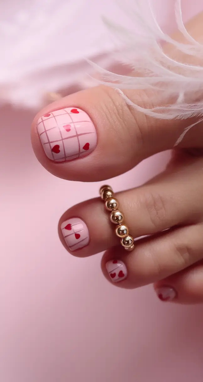 Toes That Shine in July 2025 Sweet Hearts and Pink Grids