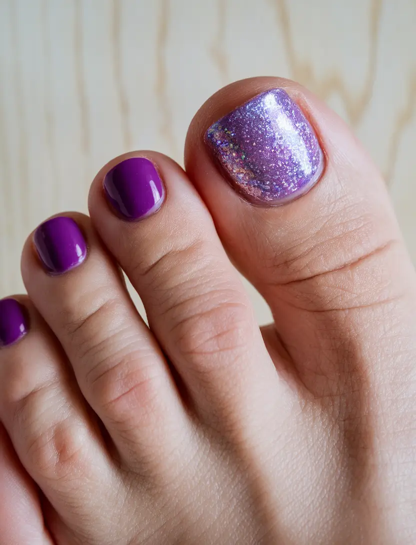 Toes That Shine in July 2025 Violet Glam with Glitter Accent