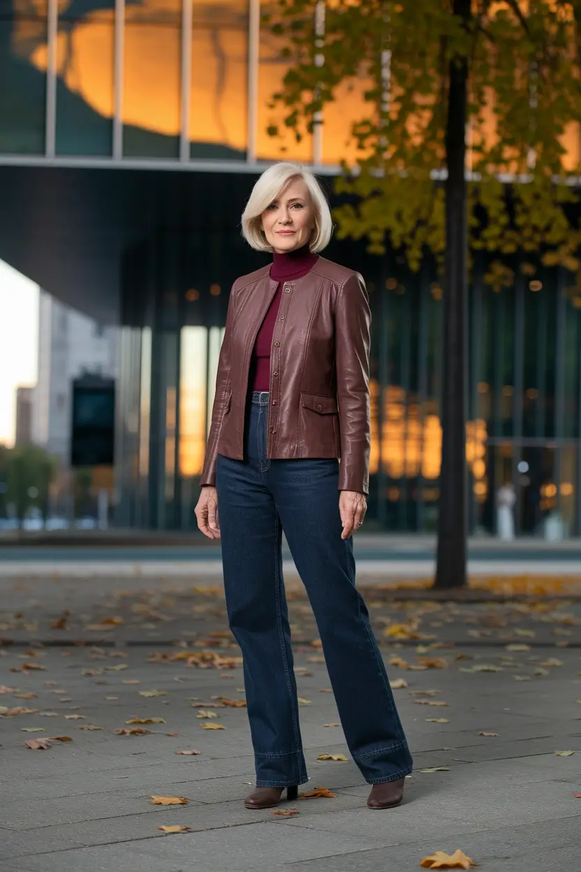 trendy fall outfits for women over 40 ideas 2025 - Merlot Leather for City Nights