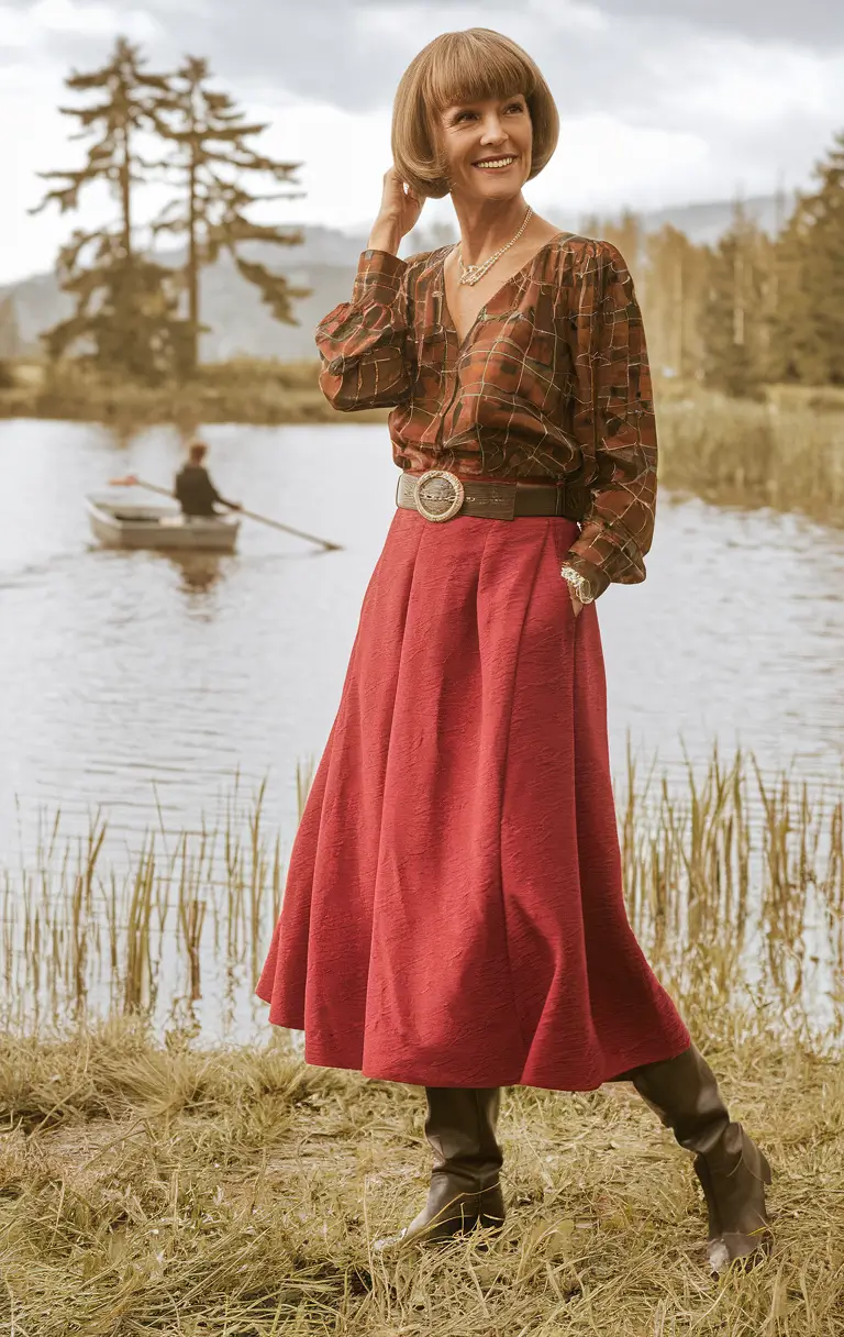 trendy fall outfits women over 40 - Rustic Plaid Meets Cranberry Midi