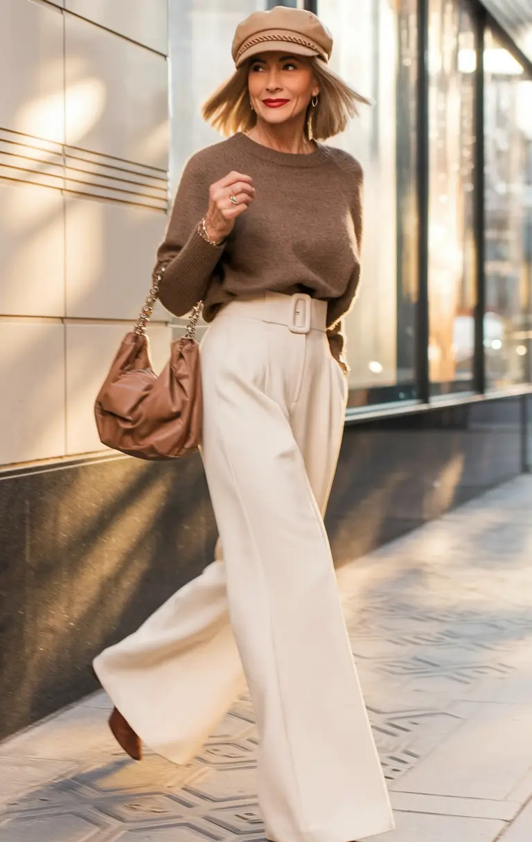 fall outfits women over 40 - Neutral Luxe with Wide-Leg Ease