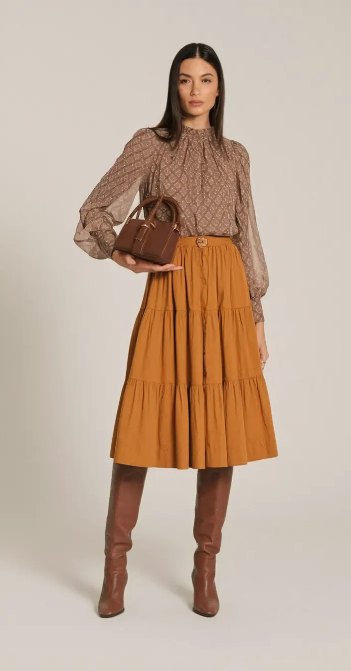 Trendy fall outfits with skirts 2025 Amber Tiered Elegance