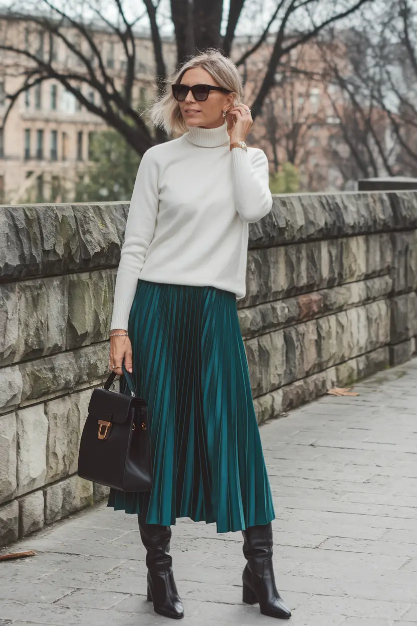 Trendy fall outfits with skirts 2025 Pleated Jewel-Tone Power