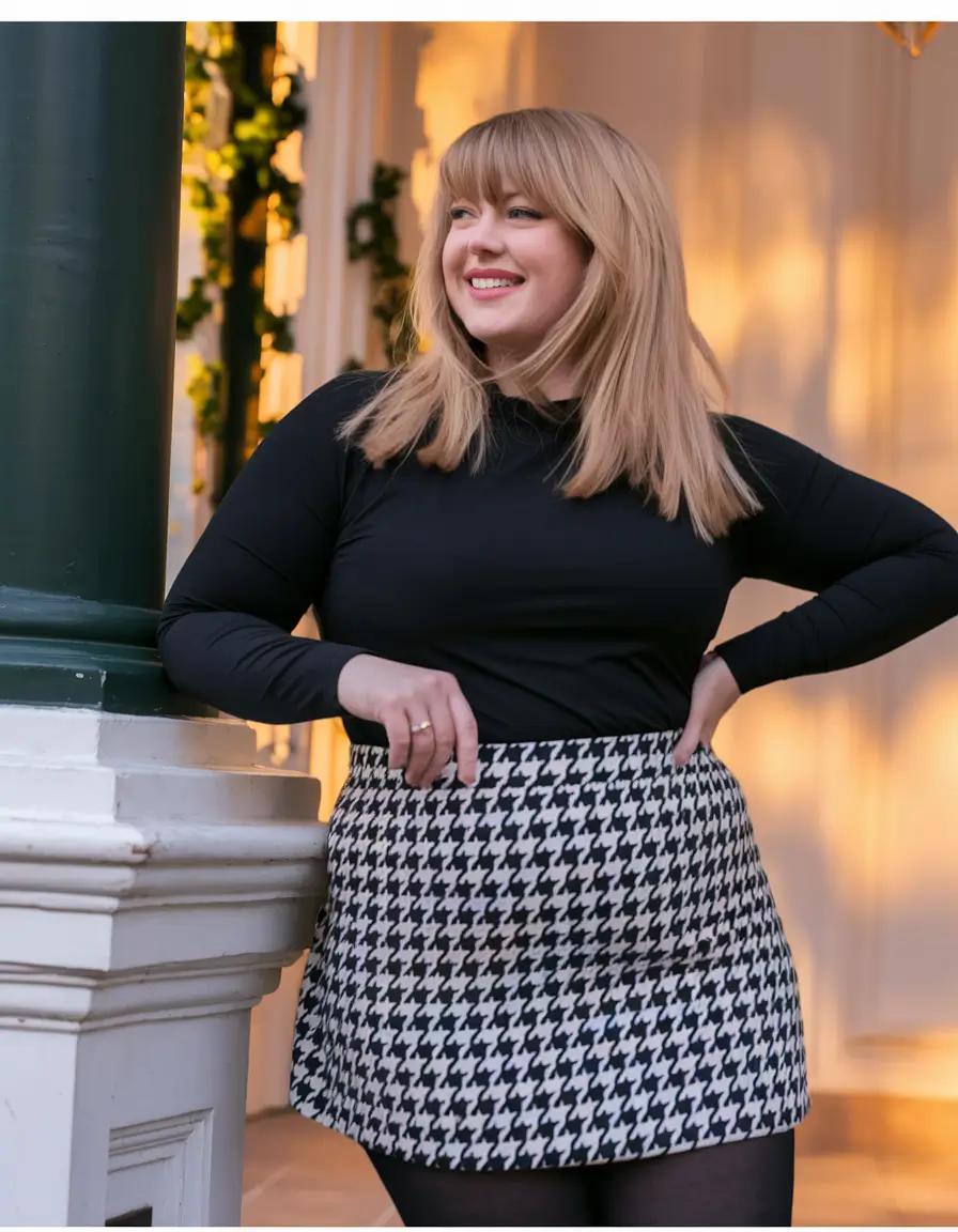 Trendy Plus Size Fall outfits for 2025 Smart & Sassy in Houndstooth Mini