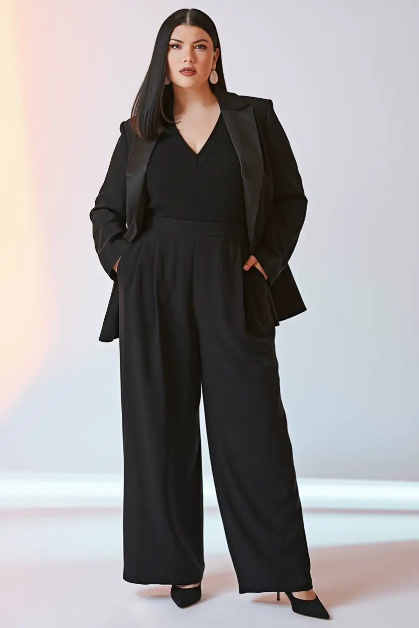 Trendy Plus Size Fall outfits for 2025 Boss Babe in All Black Power Suit
