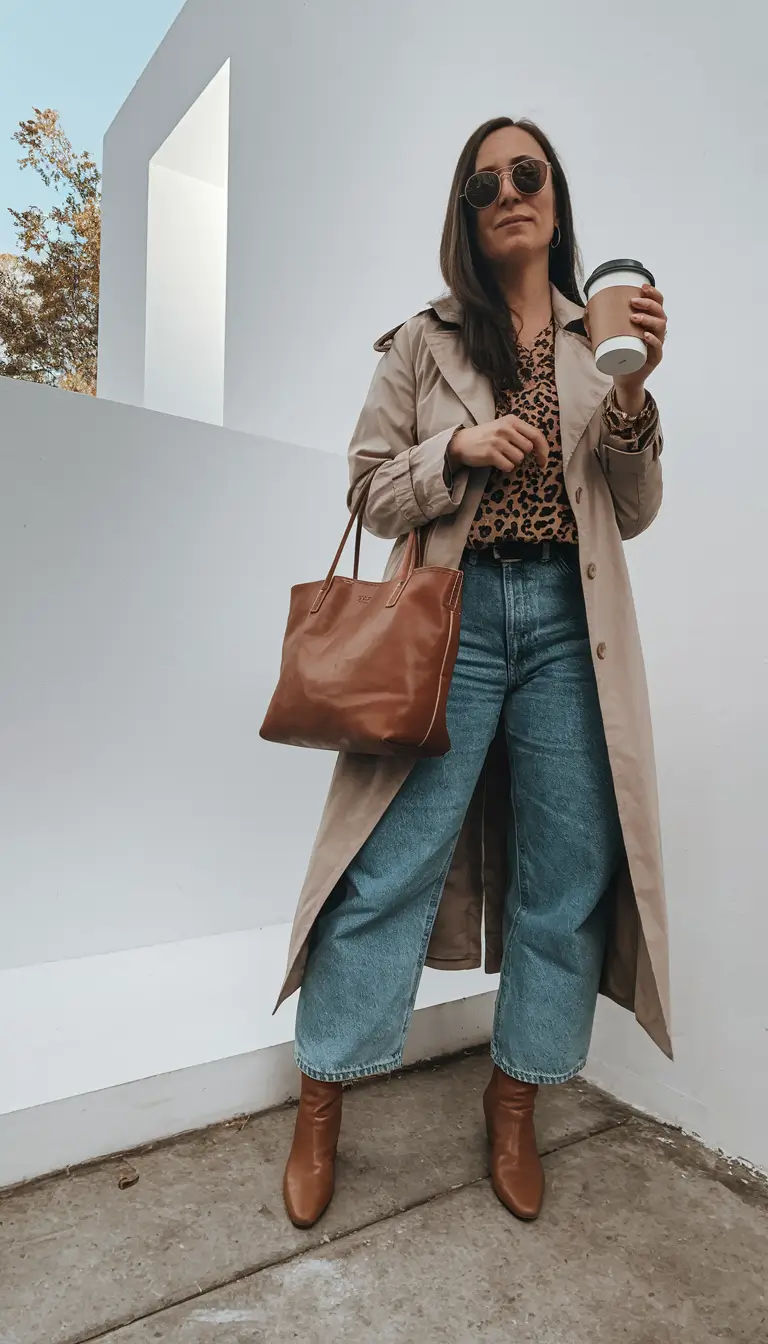 2025 Everyday Fall outfits for women Trench & Leopard: The Unofficial Cool Mom Combo
