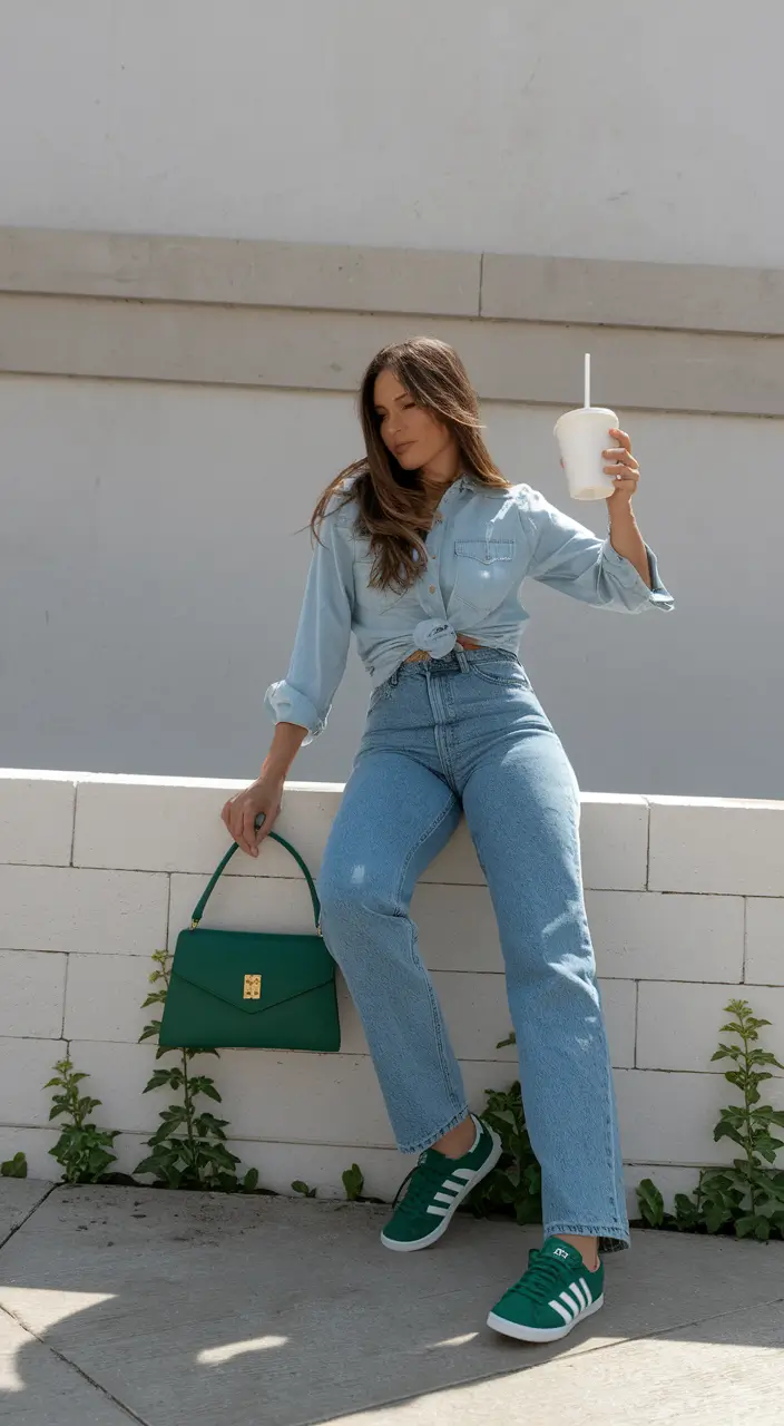 2025 Everyday Fall outfits for women Denim-on-Denim Goes Sporty-Spice