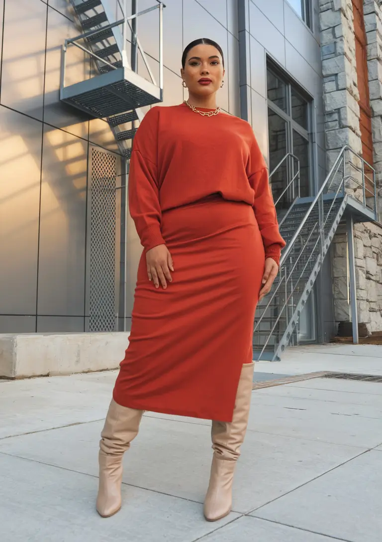 2025 Fall outfits for Plus & Curvy Figures Spiced Terracotta Knit Set