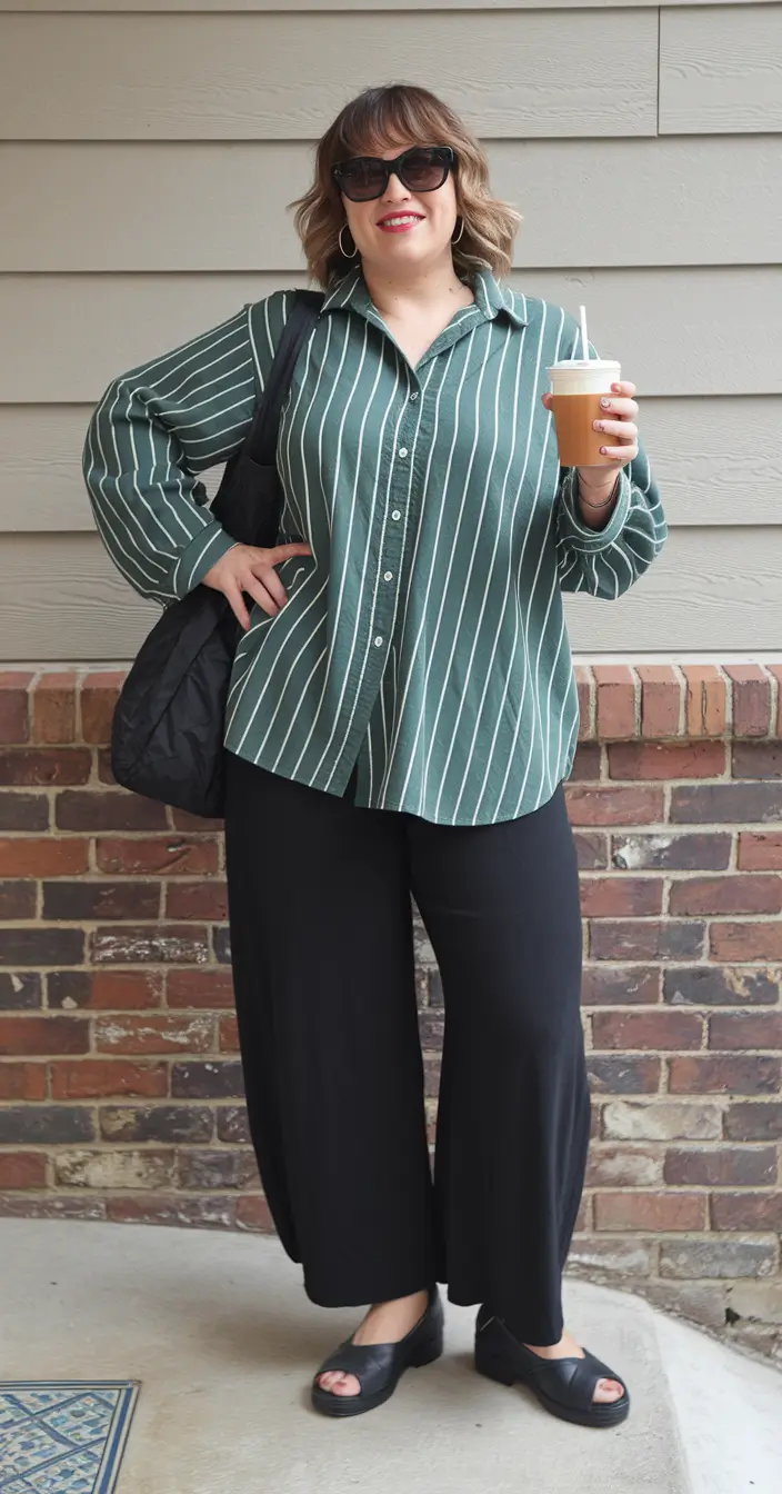 2025 Fall outfits for Plus & Curvy Figures Cool-Girl Coffee Run in Striped Utility