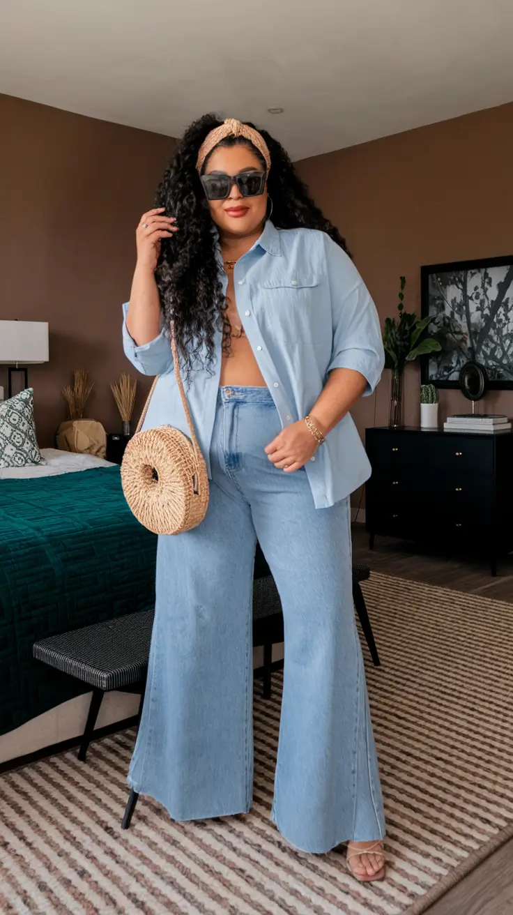 2025 Fall outfits for Plus & Curvy Figures Denim-on-Denim Sunshine Getaway