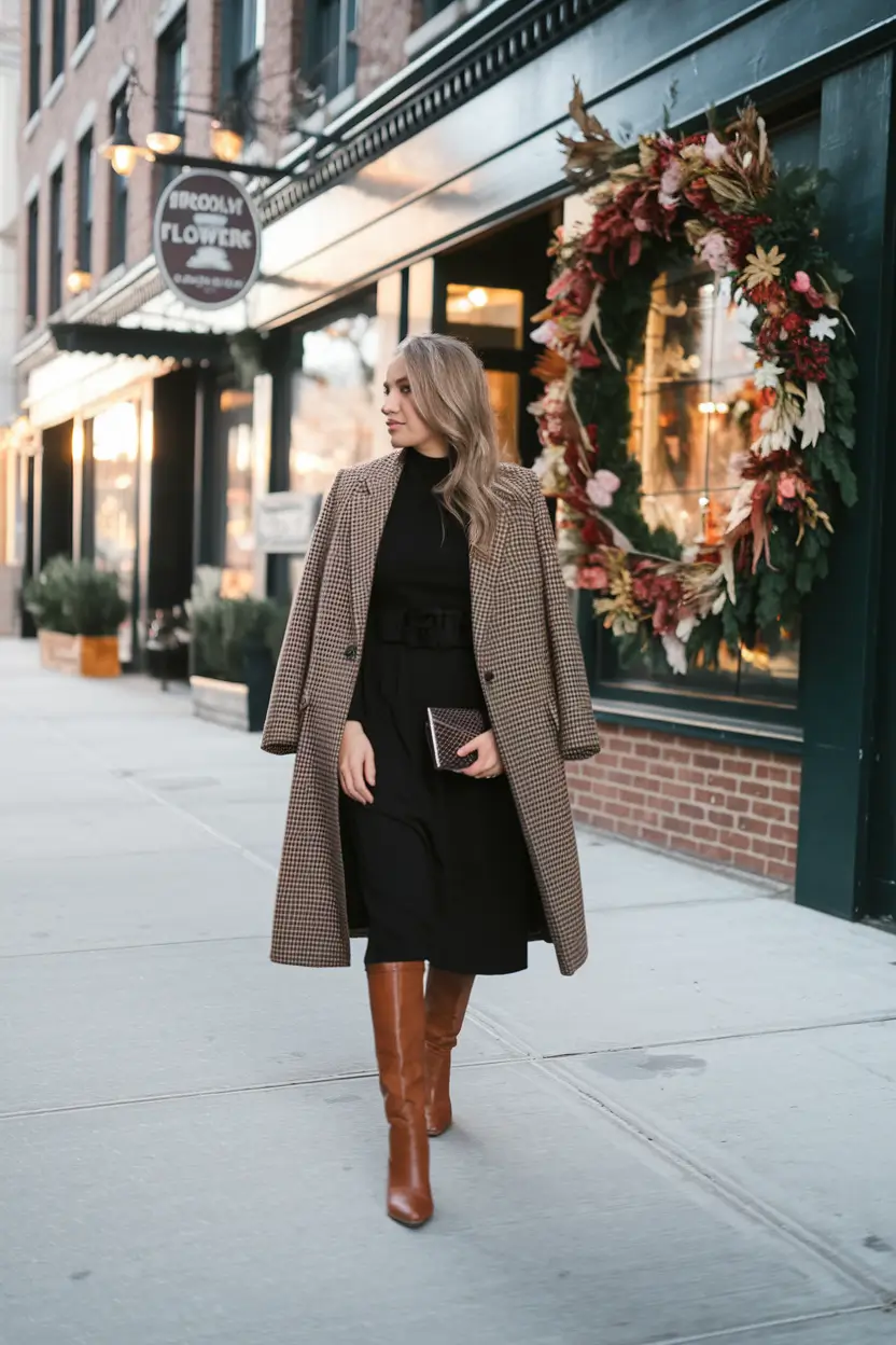 2025 Fall-Winter Fashion: Cold Weather outfits Ideas Timeless City Chic in Houndstooth and Leather