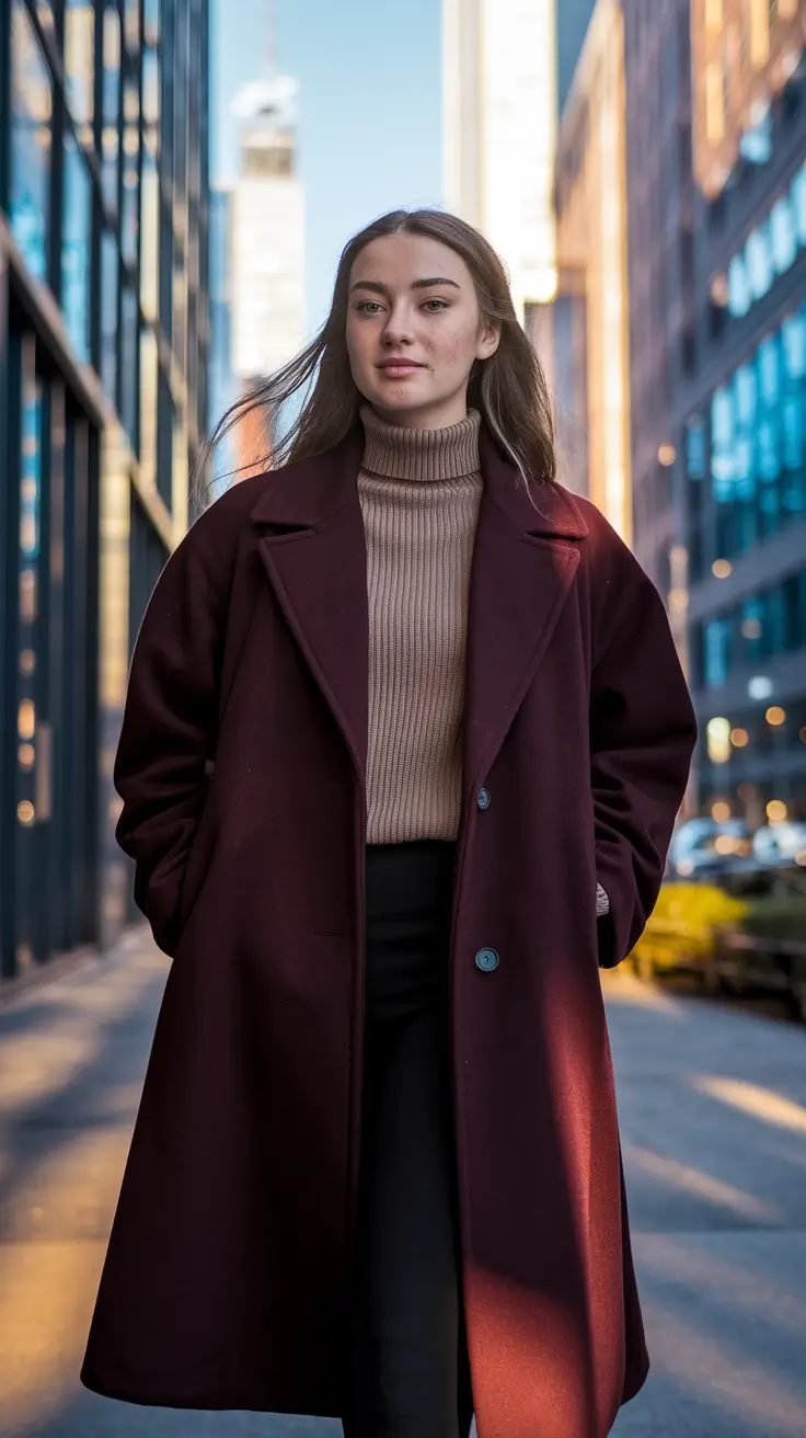 2025 Fall-Winter Fashion: Cold Weather outfits Ideas Downtown Minimalist in Wine and Mocha