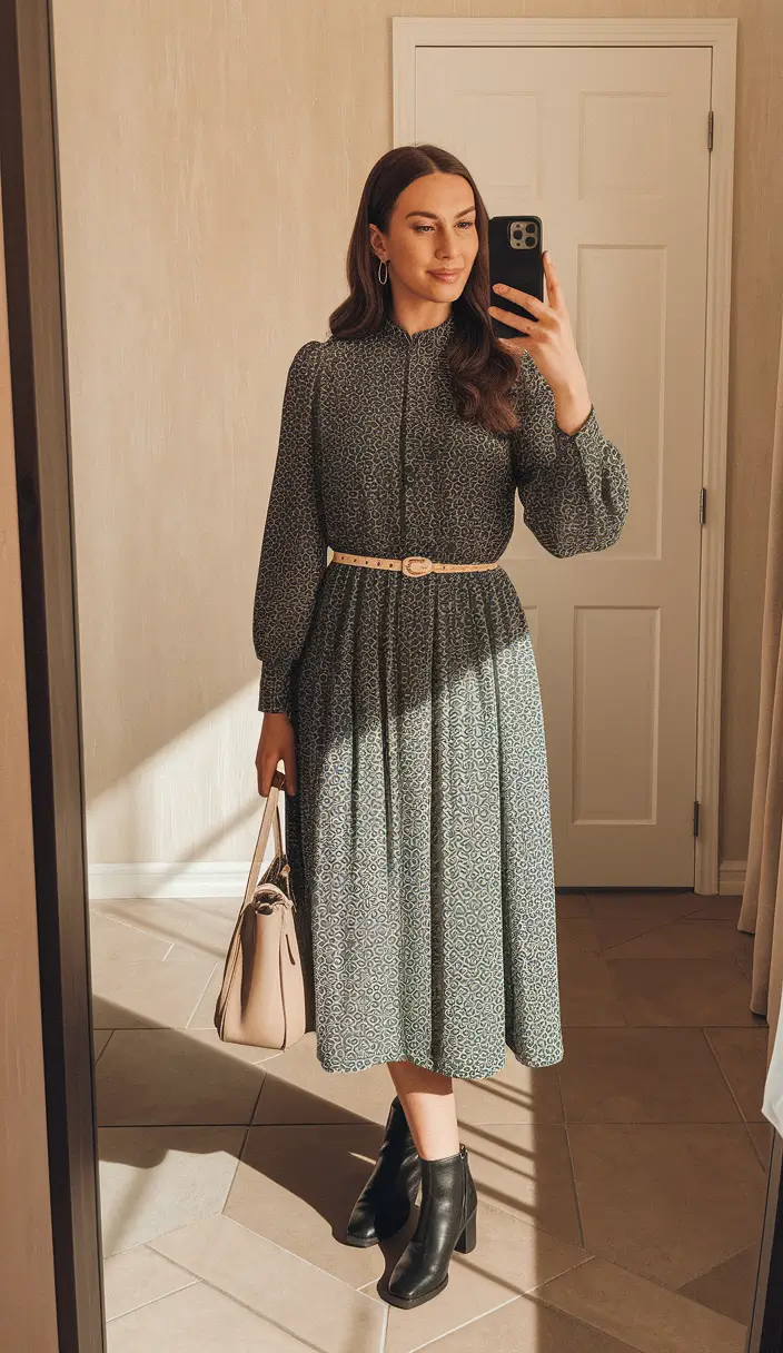 2025 Fall-Winter Fashion: Cold Weather outfits Ideas Vintage Modesty in a Cinched Waist Dress