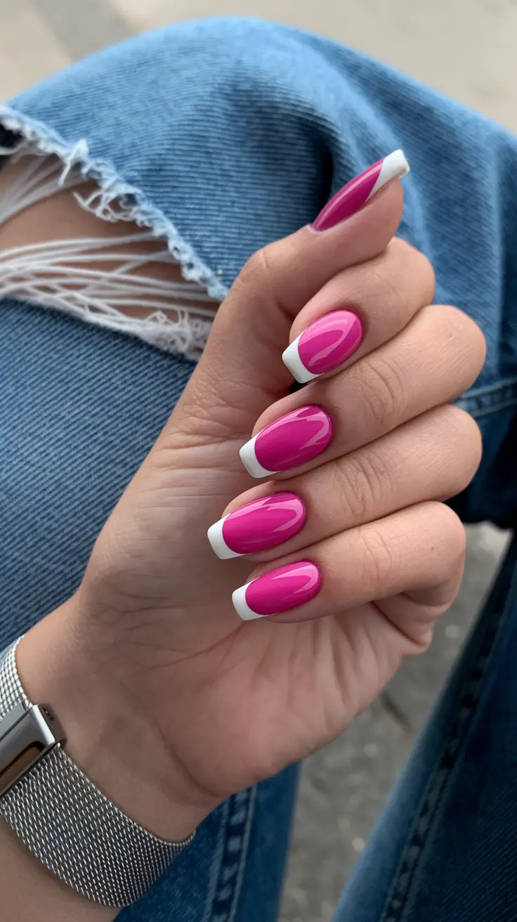 August nails design - summer trends for 2025 French with a Barbiecore Edge