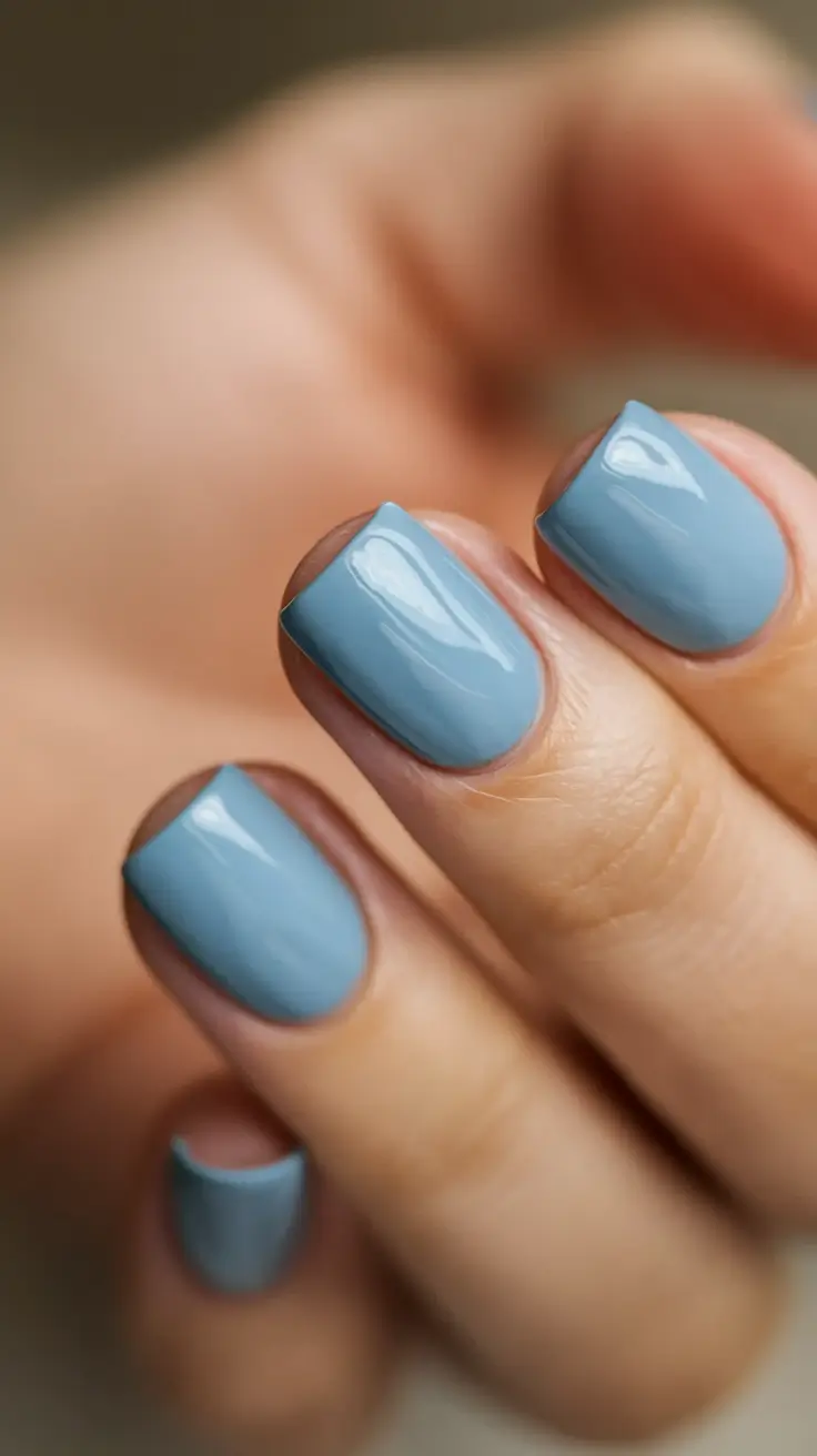 August nails design - summer trends for 2025 Powder-Blue Serenity Shorties