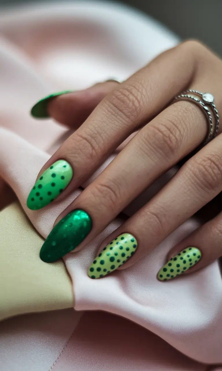 August nails design - summer trends for 2025 Granny-Smith Polka Dots on Almond Tips