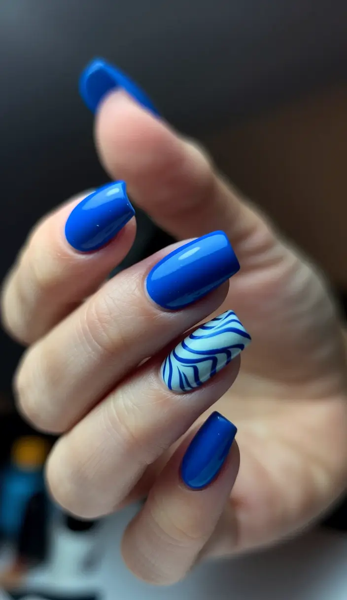 August nails design - summer trends for 2025 Cobalt Swirl Statement