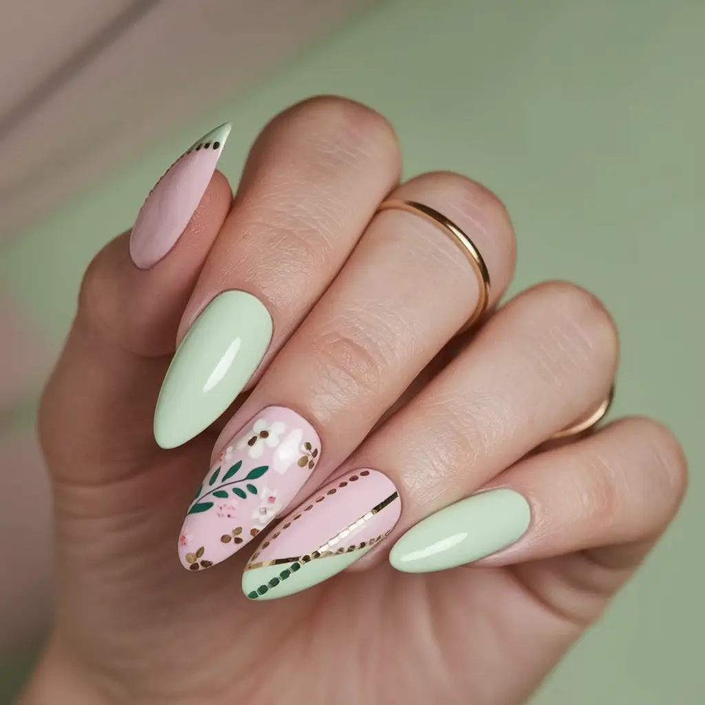 August nails design - summer trends for 2025 Pistachio Blossom Almond Whimsy