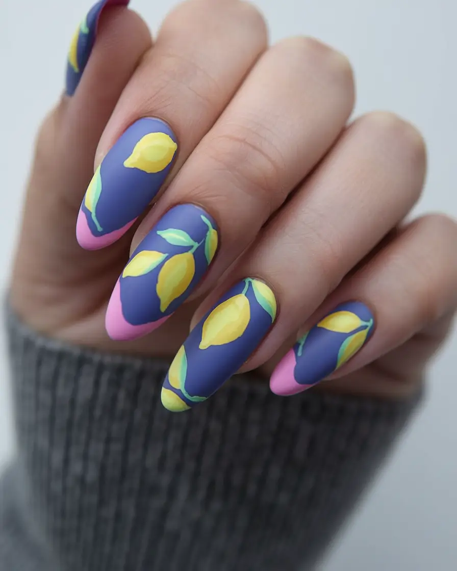 August nails design - summer trends for 2025 Matte Lemon-Twist Riviera