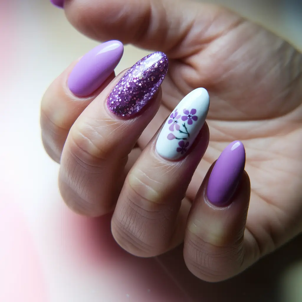 August nails design - summer trends for 2025 Lavender Fields With a Sparkle Twist