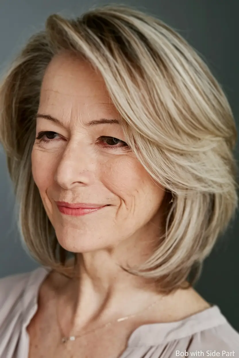 Beautiful Fall 2025 hairstyles for Women 50+ Soft Bob with Side Part