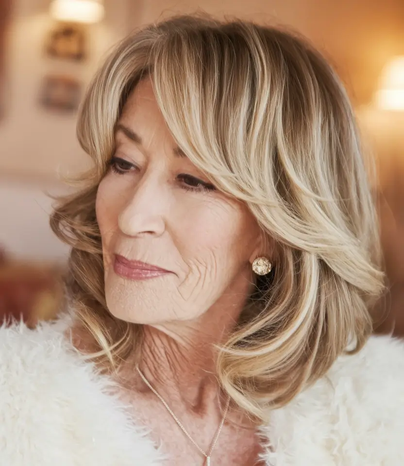 Beautiful Fall 2025 hairstyles for Women 50+ Soft Layered Shoulder Cut in Golden Blonde