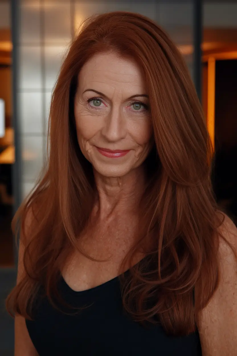 Best Fall 2025 Hair Color Trends for Women 40+ Smooth Cinnamon Auburn With Clean Layers