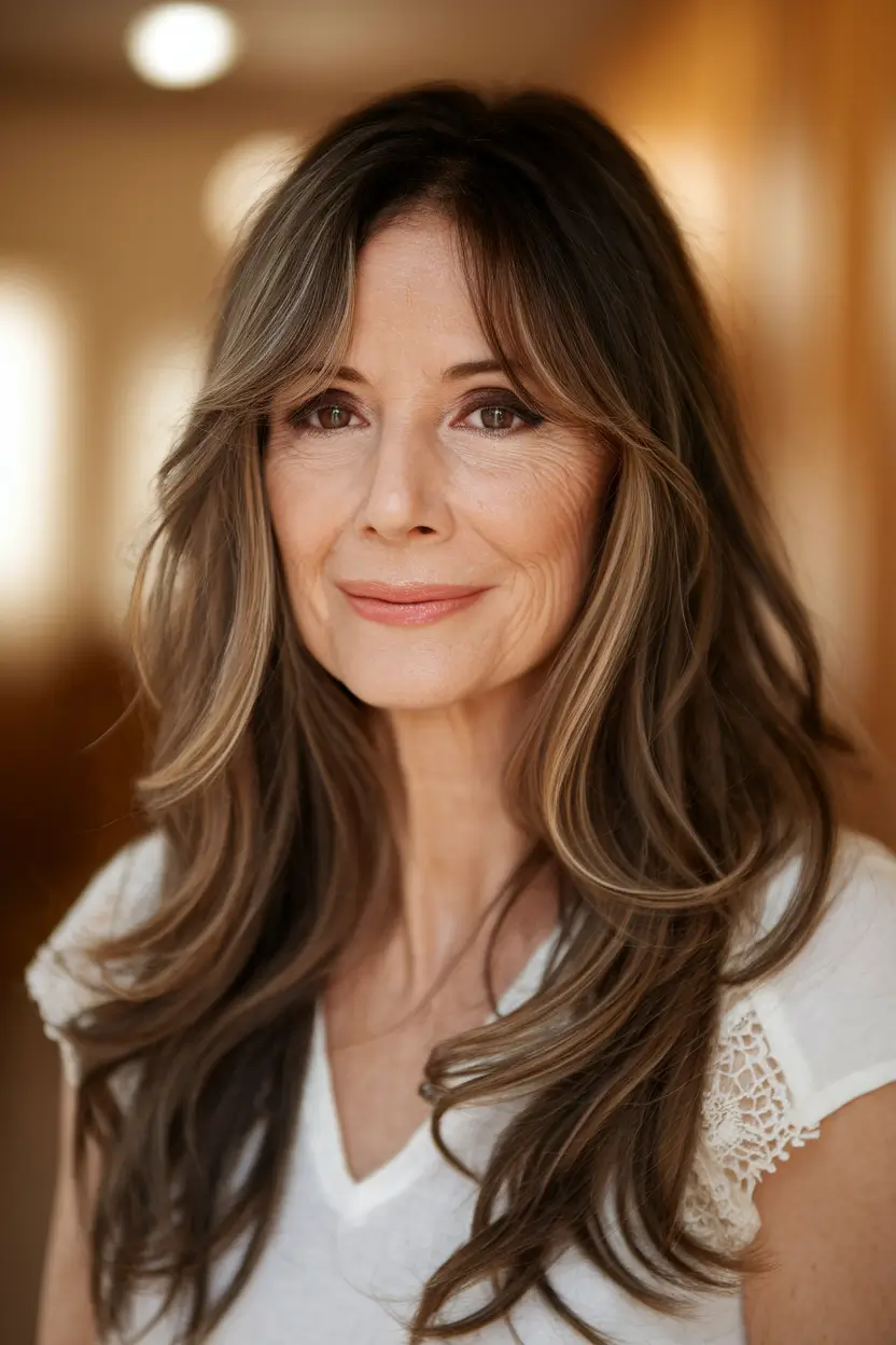 Best Fall 2025 Hair Color Trends for Women 40+ Warm Walnut Brown With Face-Framing Highlights