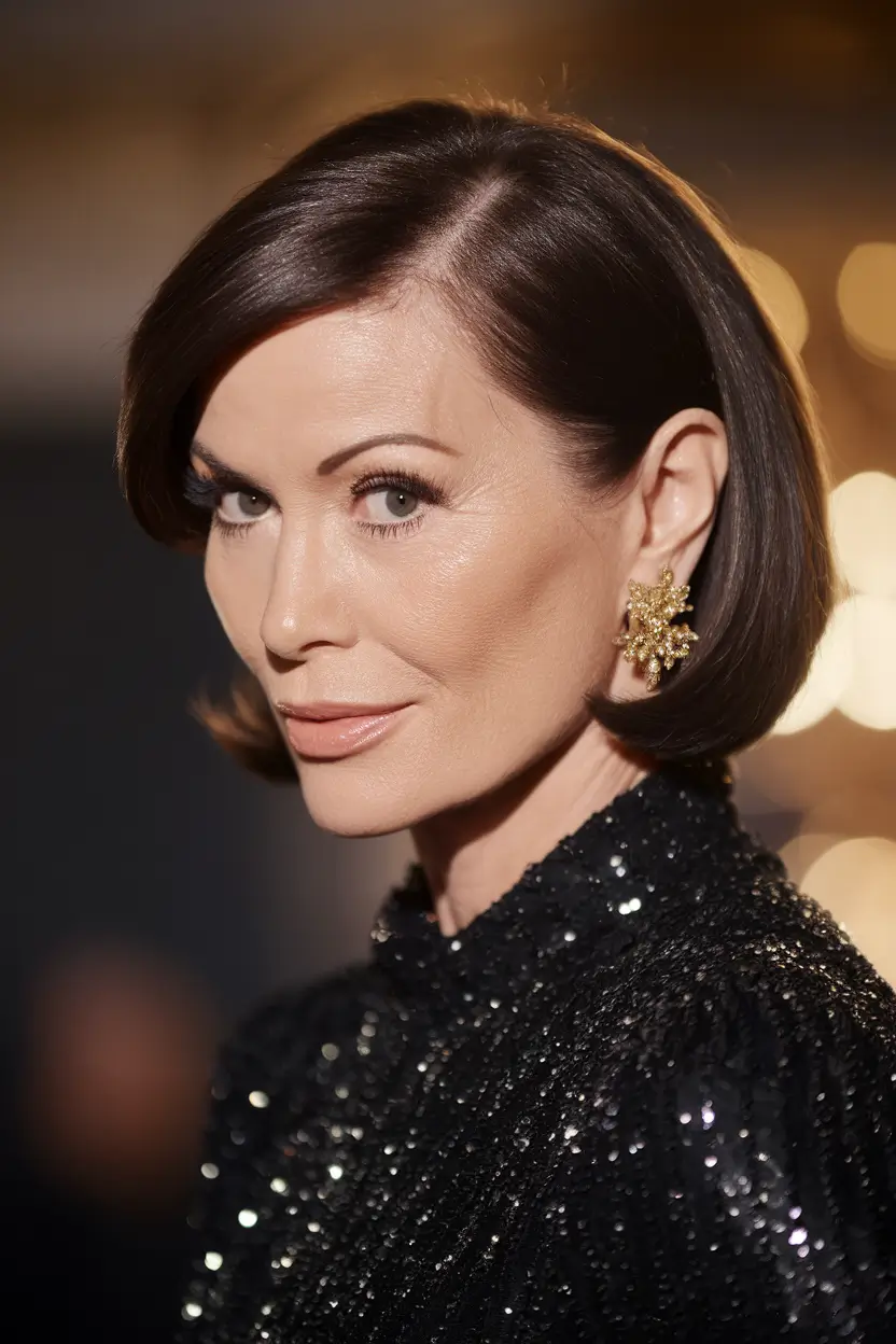 Best Fall 2025 Hair Color Trends for Women 40+ Midnight Brown Classic Bob With Side Part